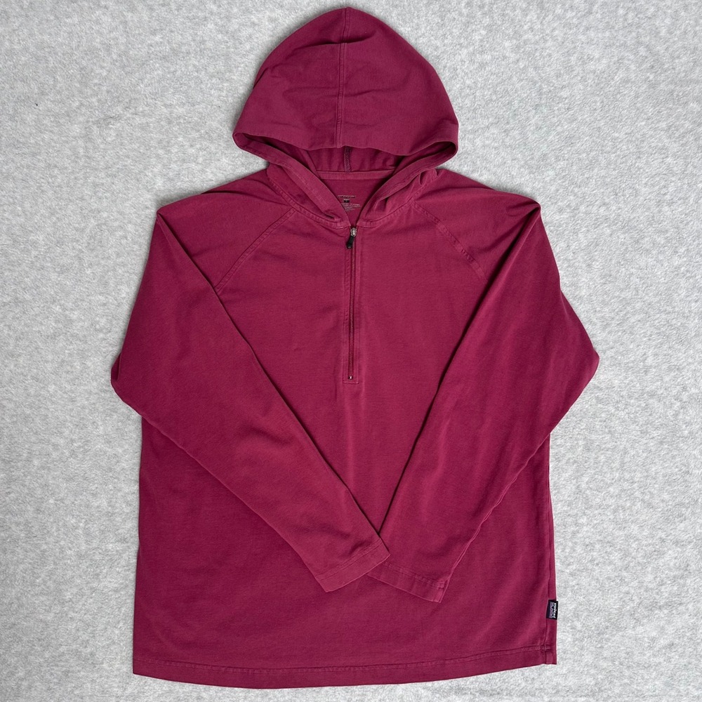 Patagonia Mens L Burgundy Red Organic Cotton 1/4 Zip Hoodie Pullover Shirt